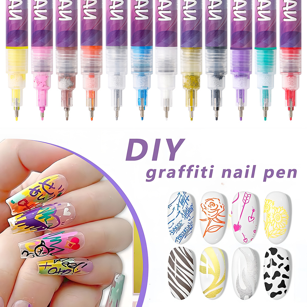 Fluorescent Nail Art Marker Set 0.5mm Fine Tip Nail Art Pens for Drawing, Dotting & DIY Nail Design
