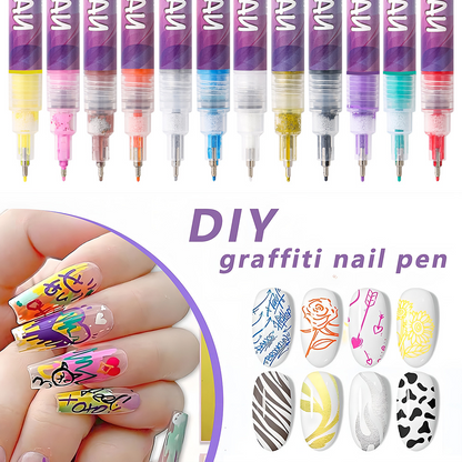 Fluorescent Nail Art Marker Set 0.5mm Fine Tip Nail Art Pens for Drawing, Dotting & DIY Nail Design