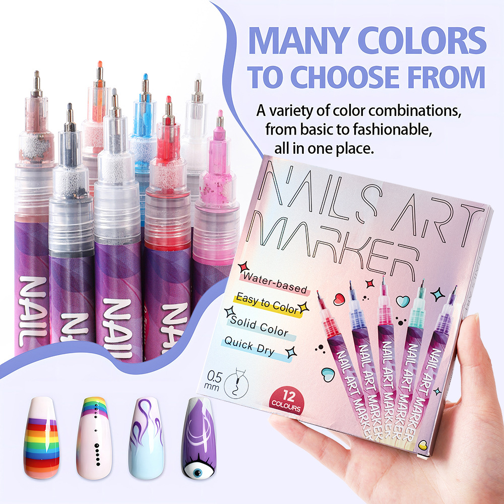 Fluorescent Nail Art Marker Set 0.5mm Fine Tip Nail Art Pens for Drawing, Dotting & DIY Nail Design