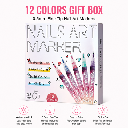 Fluorescent Nail Art Marker Set 0.5mm Fine Tip Nail Art Pens for Drawing, Dotting & DIY Nail Design