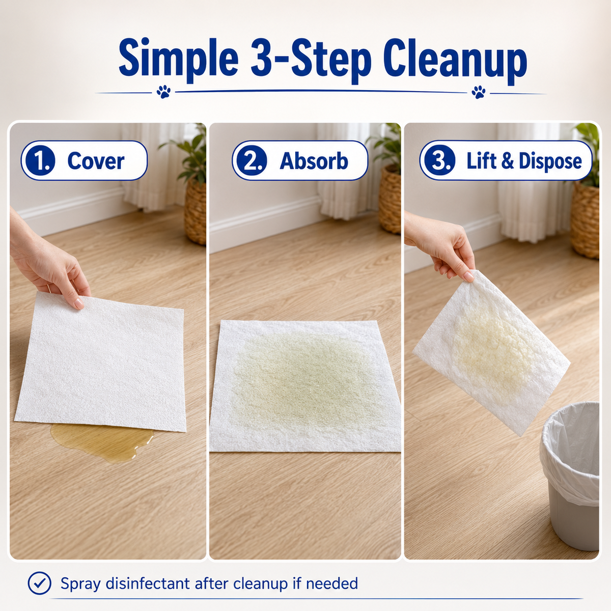 L&W BROS. Pet Absorbent Sheets, Emergency Dog Urine Cleanup Sheets for Hardwood Floors – Fast Liquid Lock & Odor Control