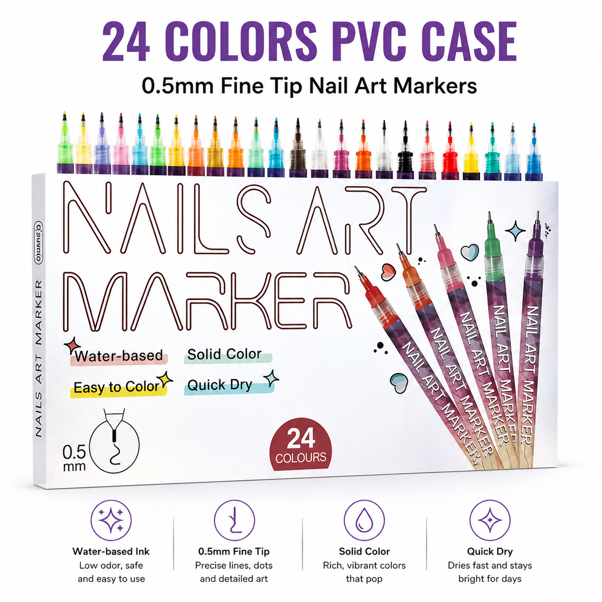 Fluorescent Nail Art Marker Set 0.5mm Fine Tip Nail Art Pens for Drawing, Dotting & DIY Nail Design
