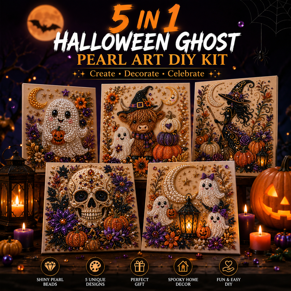 🔥Last Day 48% OFF – 👻 Halloween Pearl Art DIY Kit – Turn Tiny Pearls into Spooky-Cute Magic
