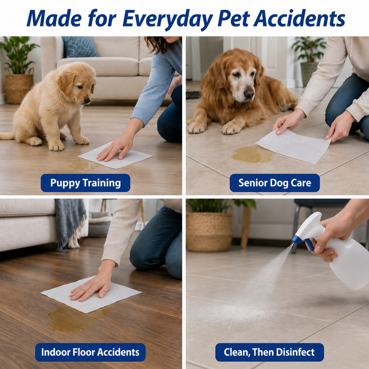 L&W BROS. Pet Absorbent Sheets, Emergency Dog Urine Cleanup Sheets for Hardwood Floors – Fast Liquid Lock & Odor Control