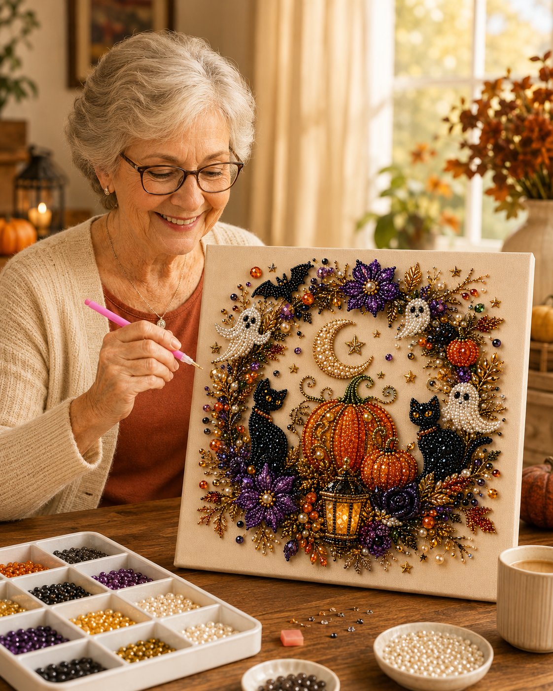🔥Last Day 48% OFF – 👻 Halloween Pearl Art DIY Kit – Turn Tiny Pearls into Spooky-Cute Magic