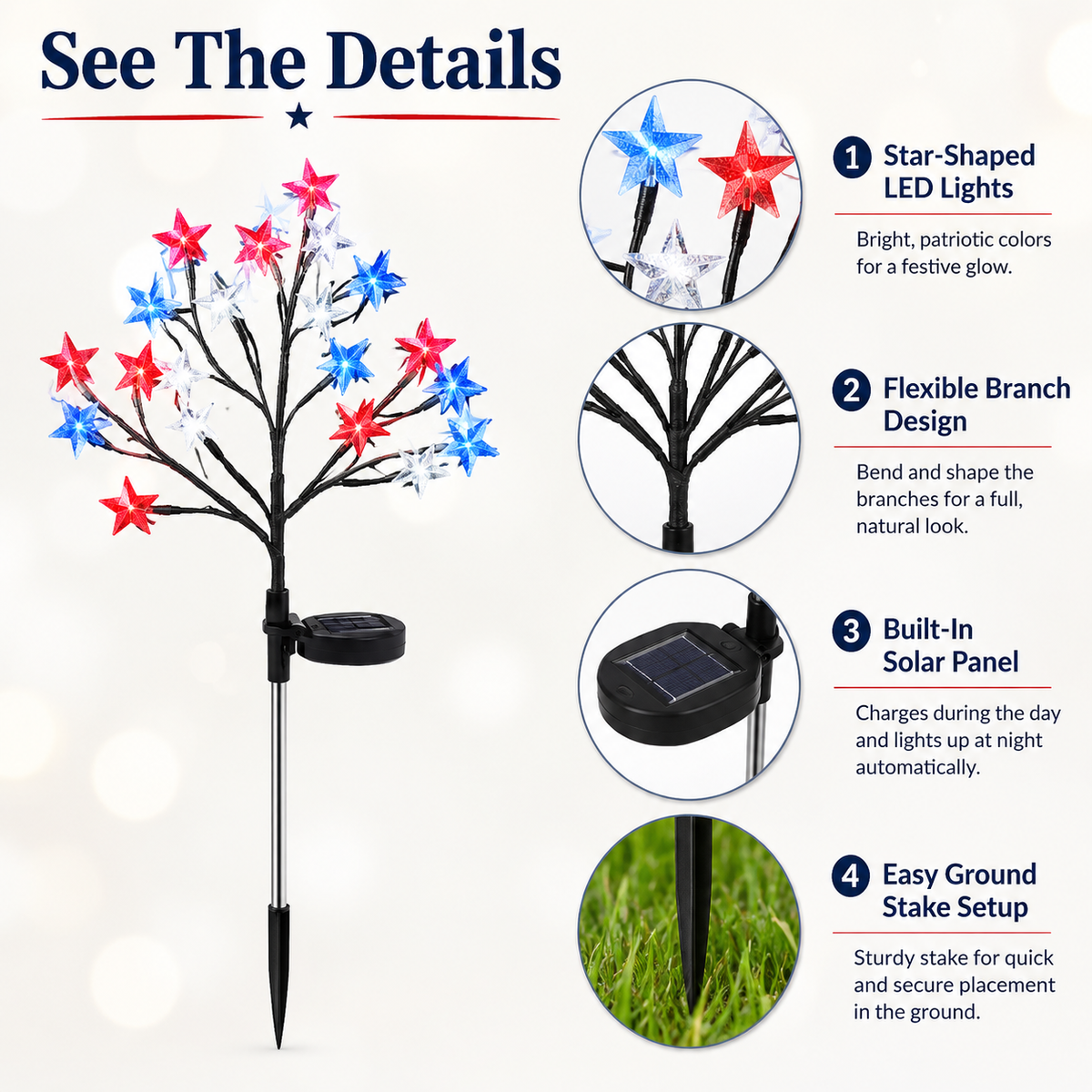 Red, White & Blue Yard Glow — Patriotic Solar Starburst Garden Lights
