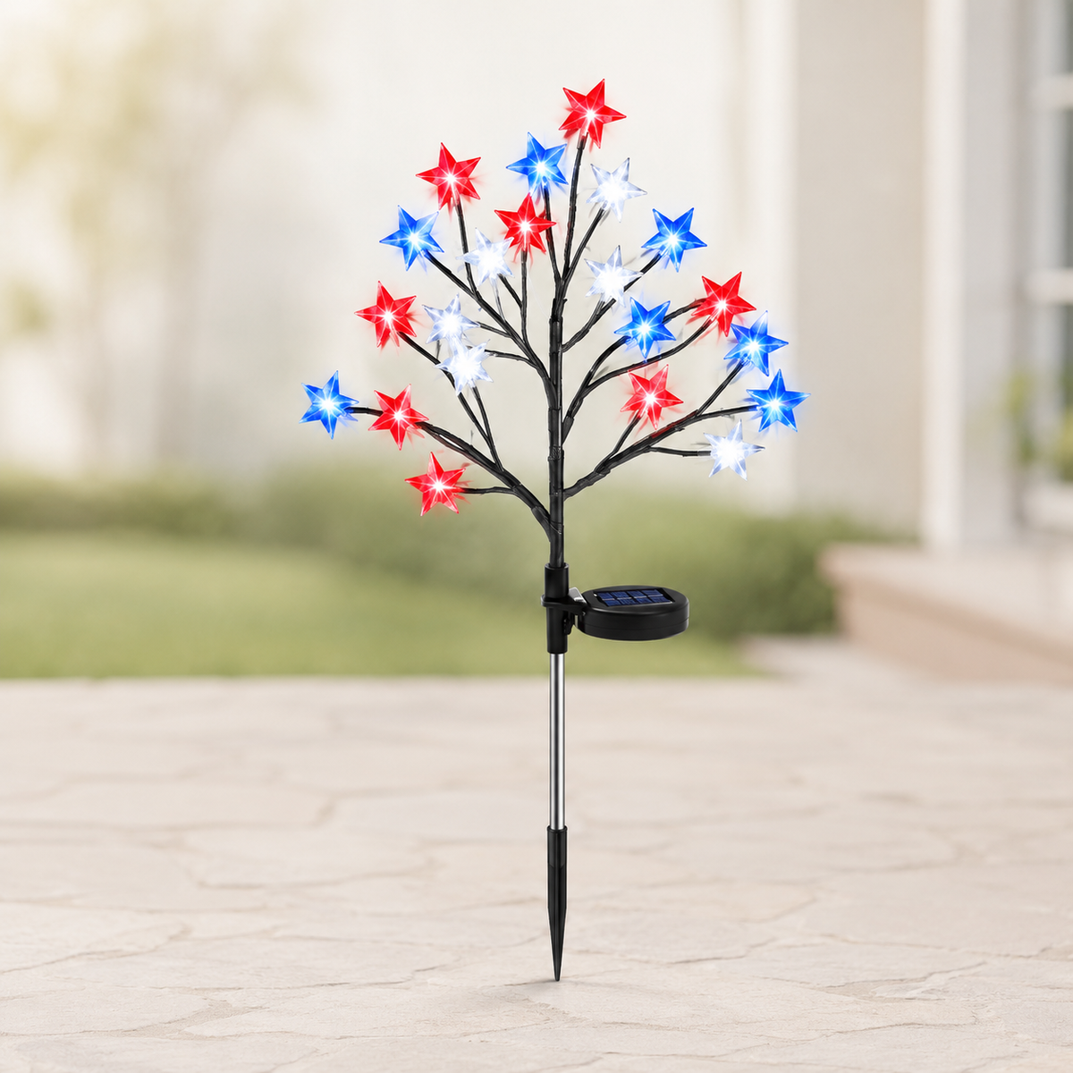 Red, White & Blue Yard Glow — Patriotic Solar Starburst Garden Lights