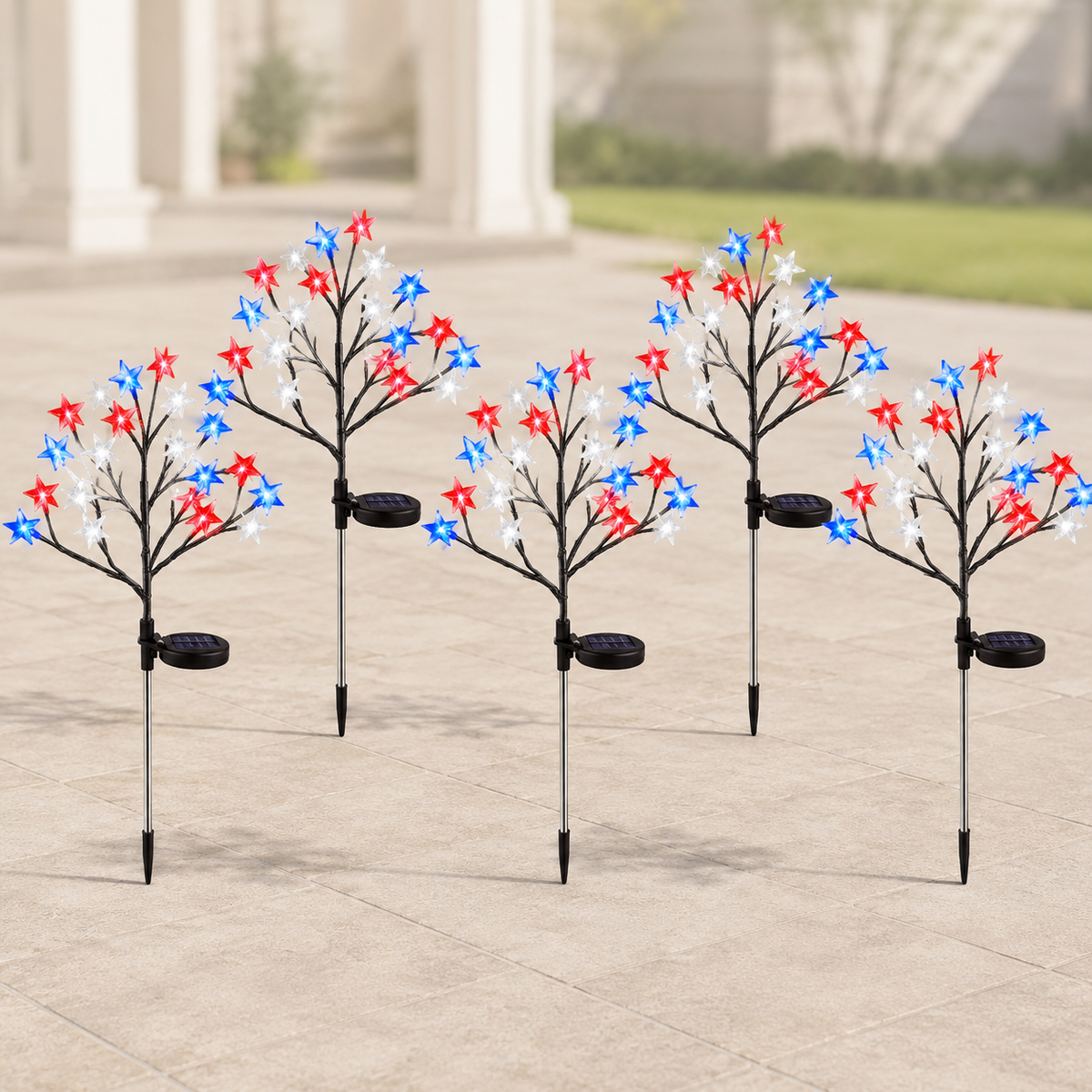 Red, White & Blue Yard Glow — Patriotic Solar Starburst Garden Lights