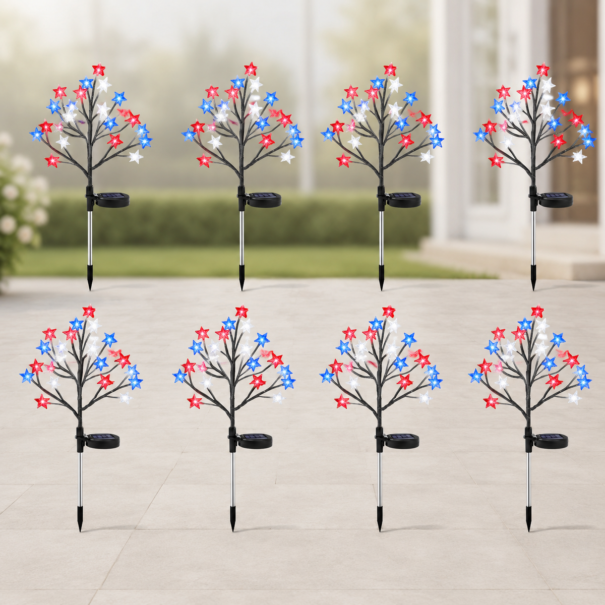Red, White & Blue Yard Glow — Patriotic Solar Starburst Garden Lights