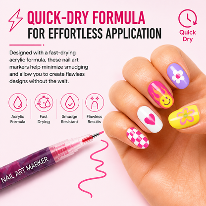 Fluorescent Nail Art Marker Set 0.5mm Fine Tip Nail Art Pens for Drawing, Dotting & DIY Nail Design