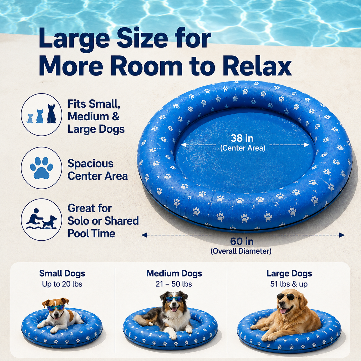 🐶 Large Blue Bone Inflatable Dog Pool Float