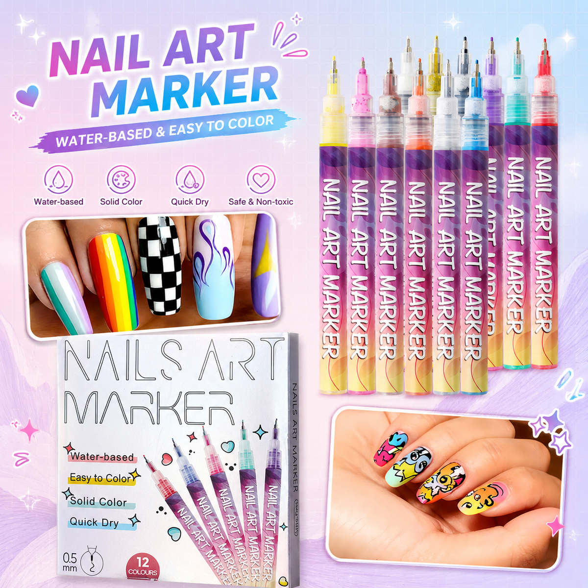 Fluorescent Nail Art Marker Set 0.5mm Fine Tip Nail Art Pens for Drawing, Dotting & DIY Nail Design