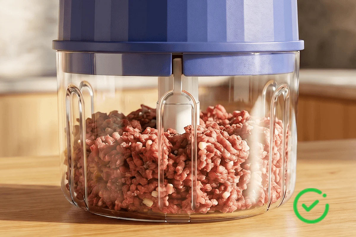 Meat chopped by food chopper